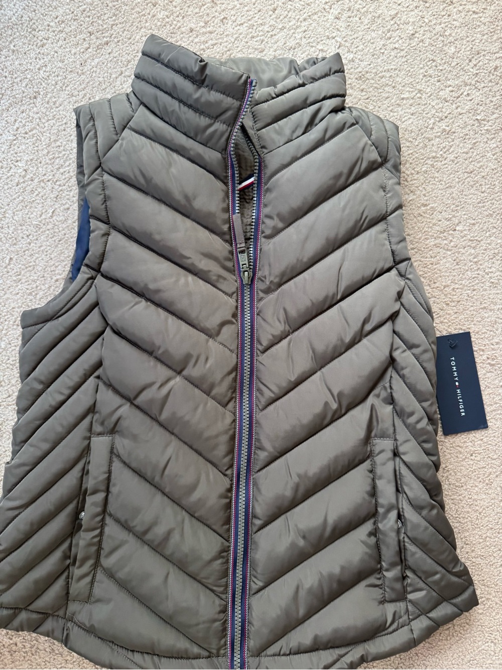 Tommy Hilfiger Olive Chevron Quilted Vest